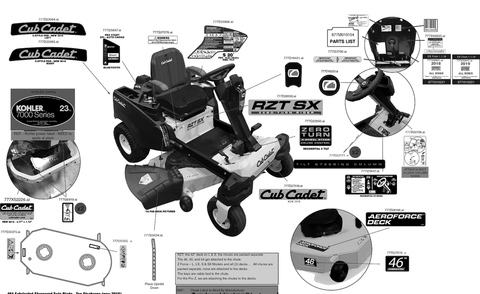 Label Map Diagram and Parts List for RZT-SX46KH (17RRCBYN210)(2019) Cub Cadet Lawn Tractor
